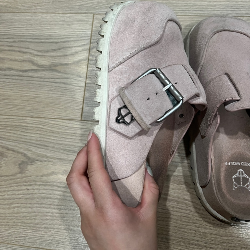Naked Wolfe Suede Slip-On Shoes - Blush Pink Mule Open - Picture 5 of 8